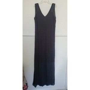 DKNY Women's Black Contrast-Trim V-Neck Sleeveless Satin Maxi Dress Size M Rayon